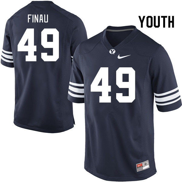 Youth #49 Lucky Finau BYU Cougars College Football Jerseys Stitched-Navy - Click Image to Close